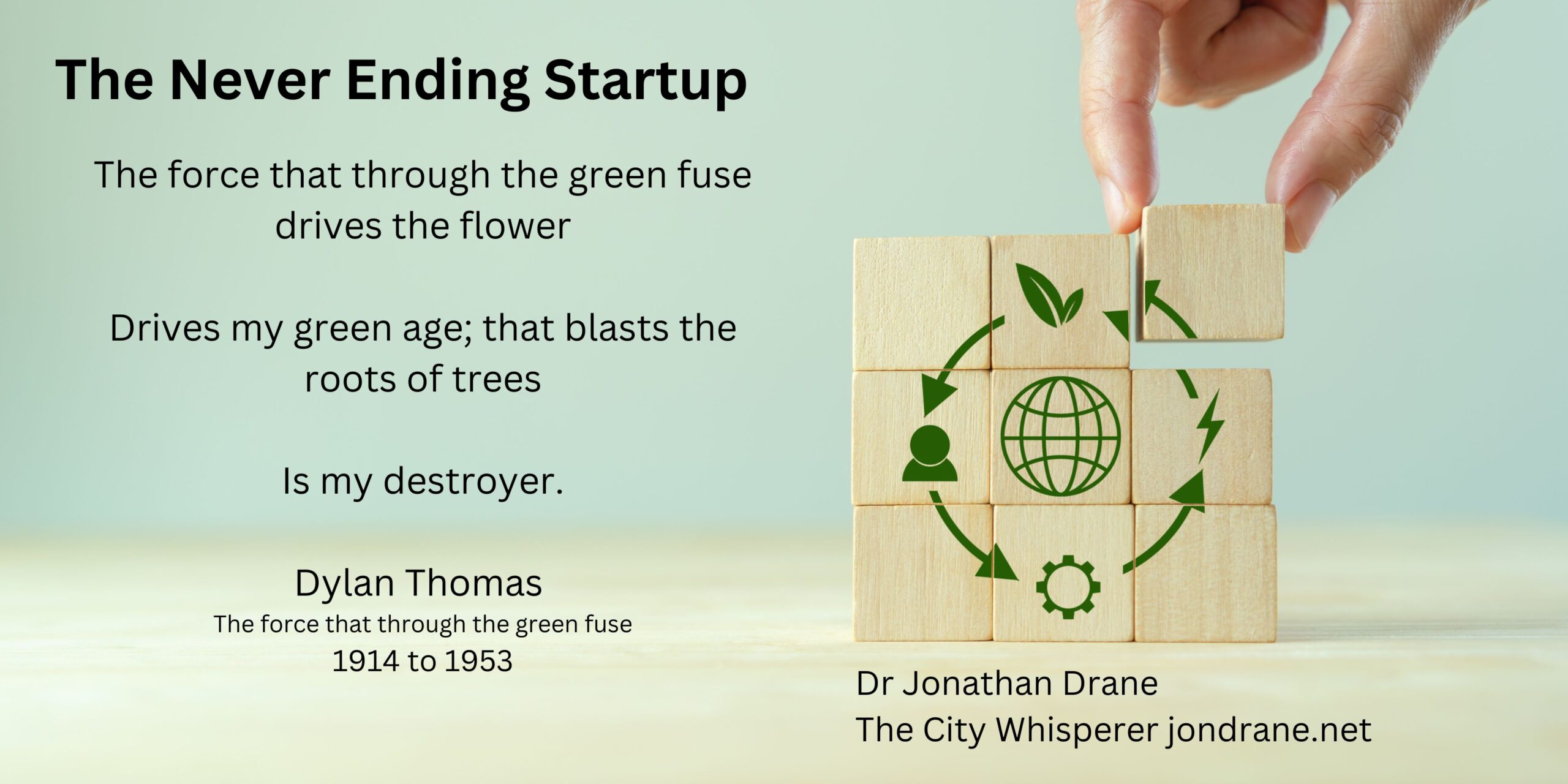 Dylan thomas peom , The Forces that through the green fuse, Dr Jon Drane , The Never Ending Startup Podcast